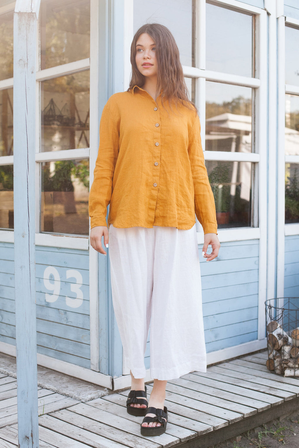 Goldie Orange Linen A-Line Blouse — view 4