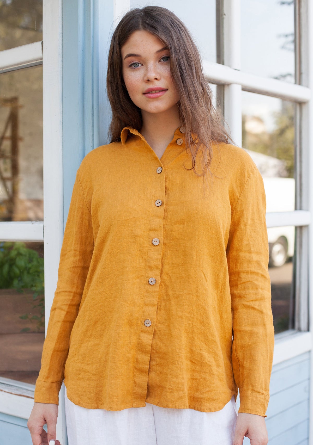 Goldie Orange Linen A-Line Blouse — view 2