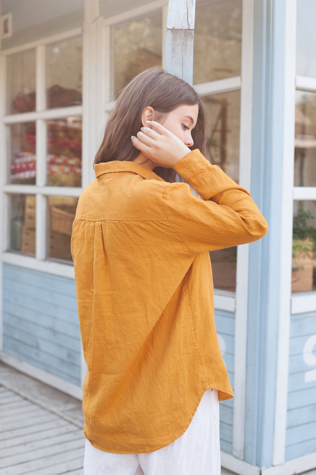 Goldie Orange Linen A-Line Blouse — view 3