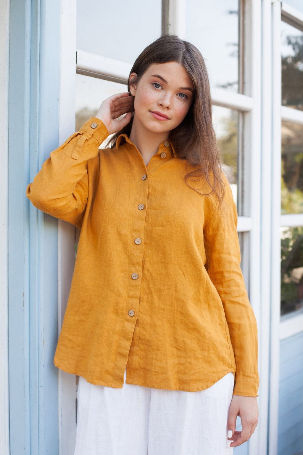 Goldie Orange Linen A-Line Blouse — The Clothing Closet
