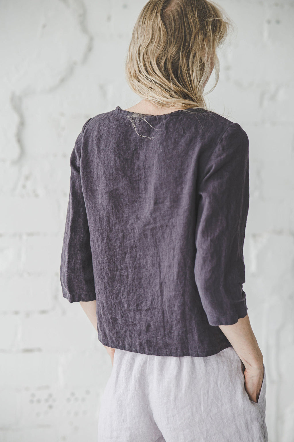 Brielle Gray Linen Blouse — view 2