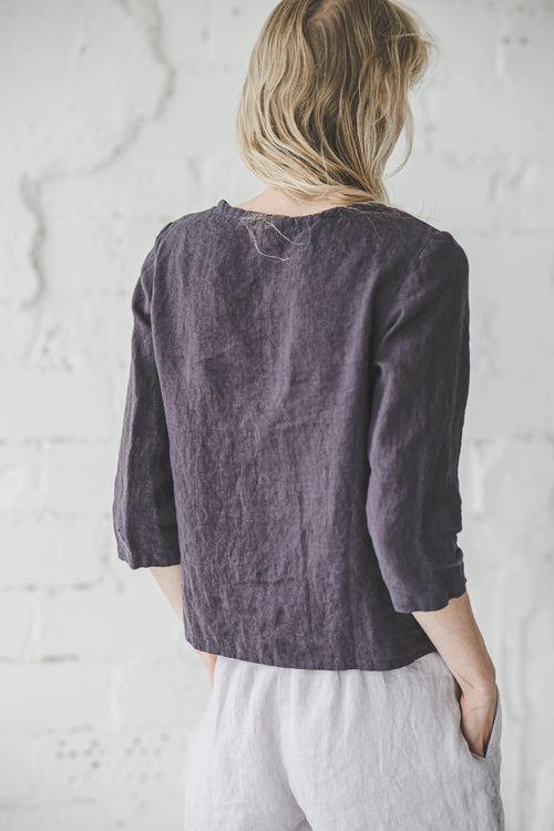 Brielle Gray Linen Blouse — The Clothing Closet