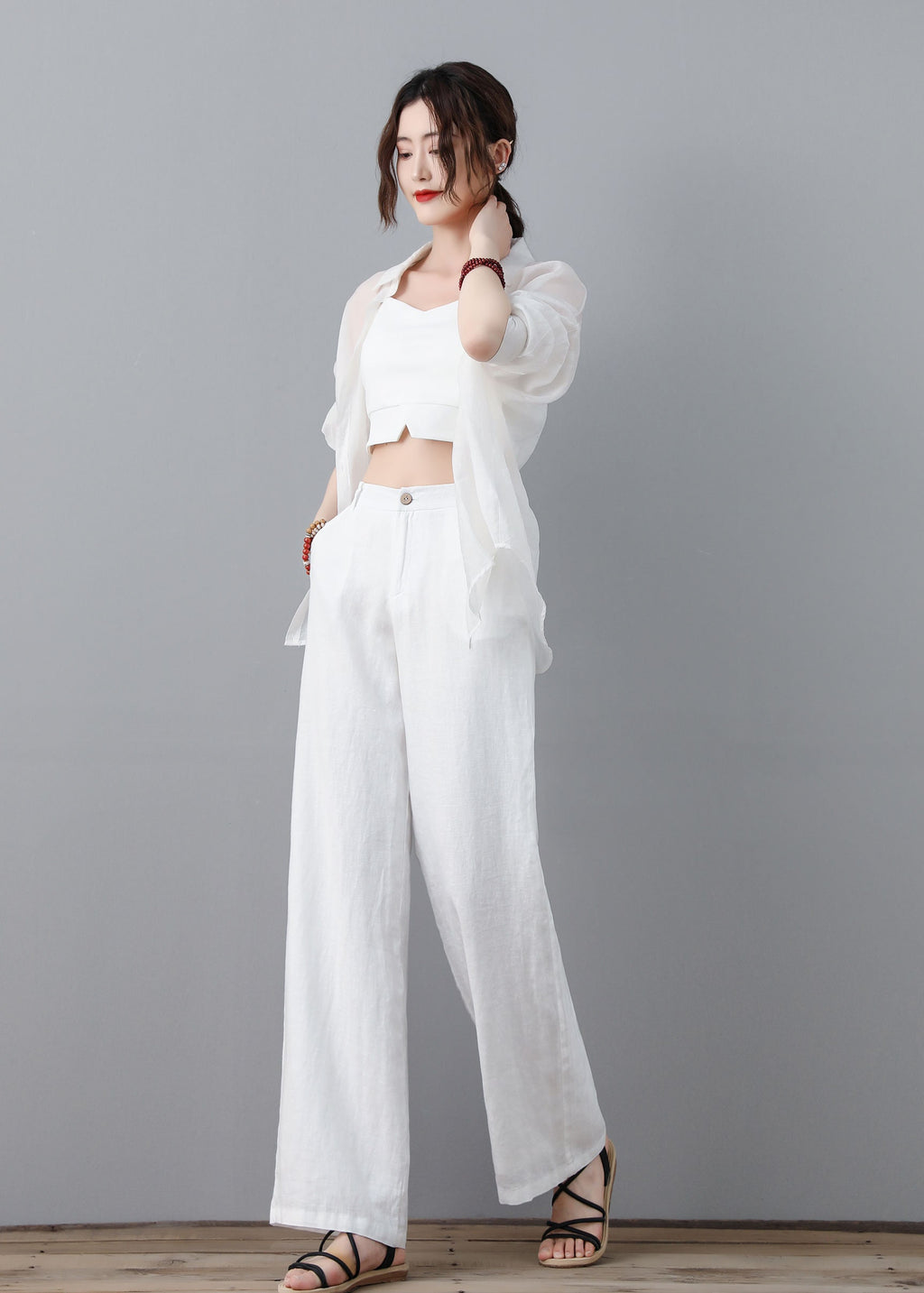 Neve White Linen Pants — view 2