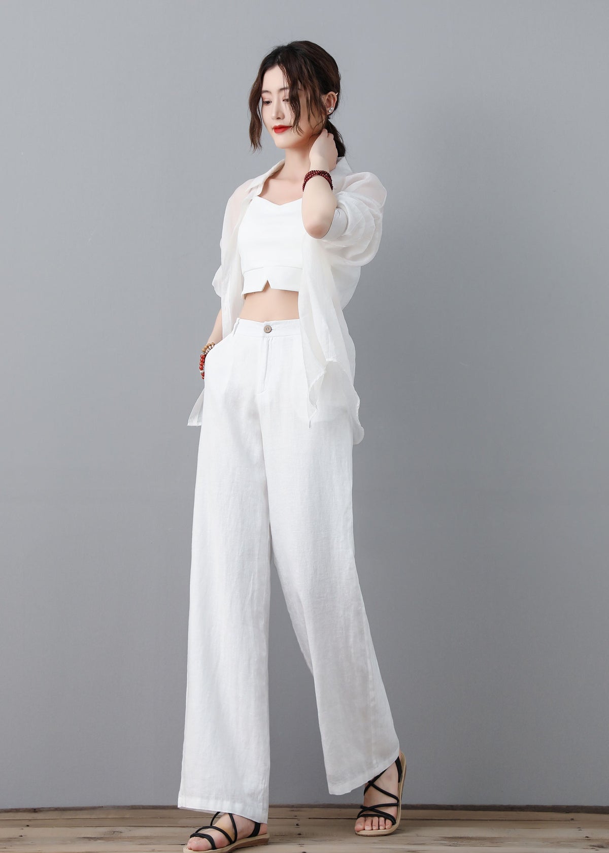 Neve White Linen Pants — view 2