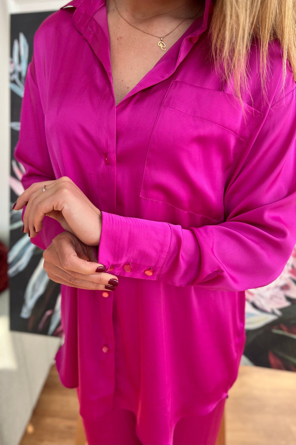 Etta Pink Satin Blouse — view 2
