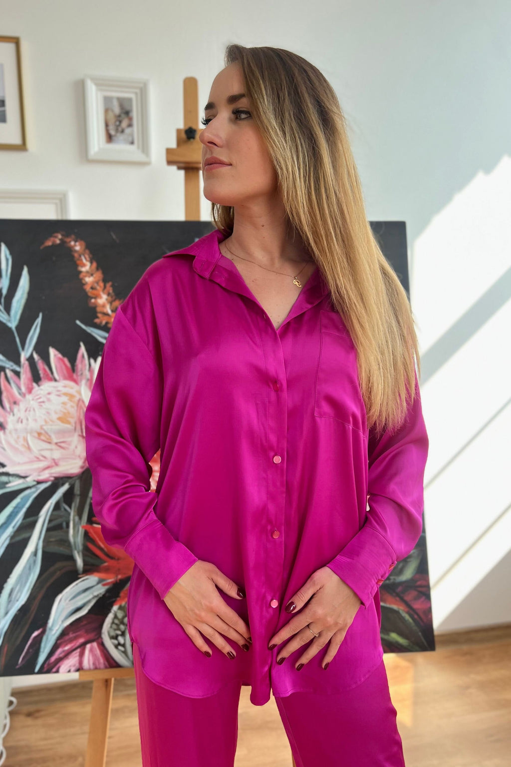 Etta Pink Satin Blouse — view 5