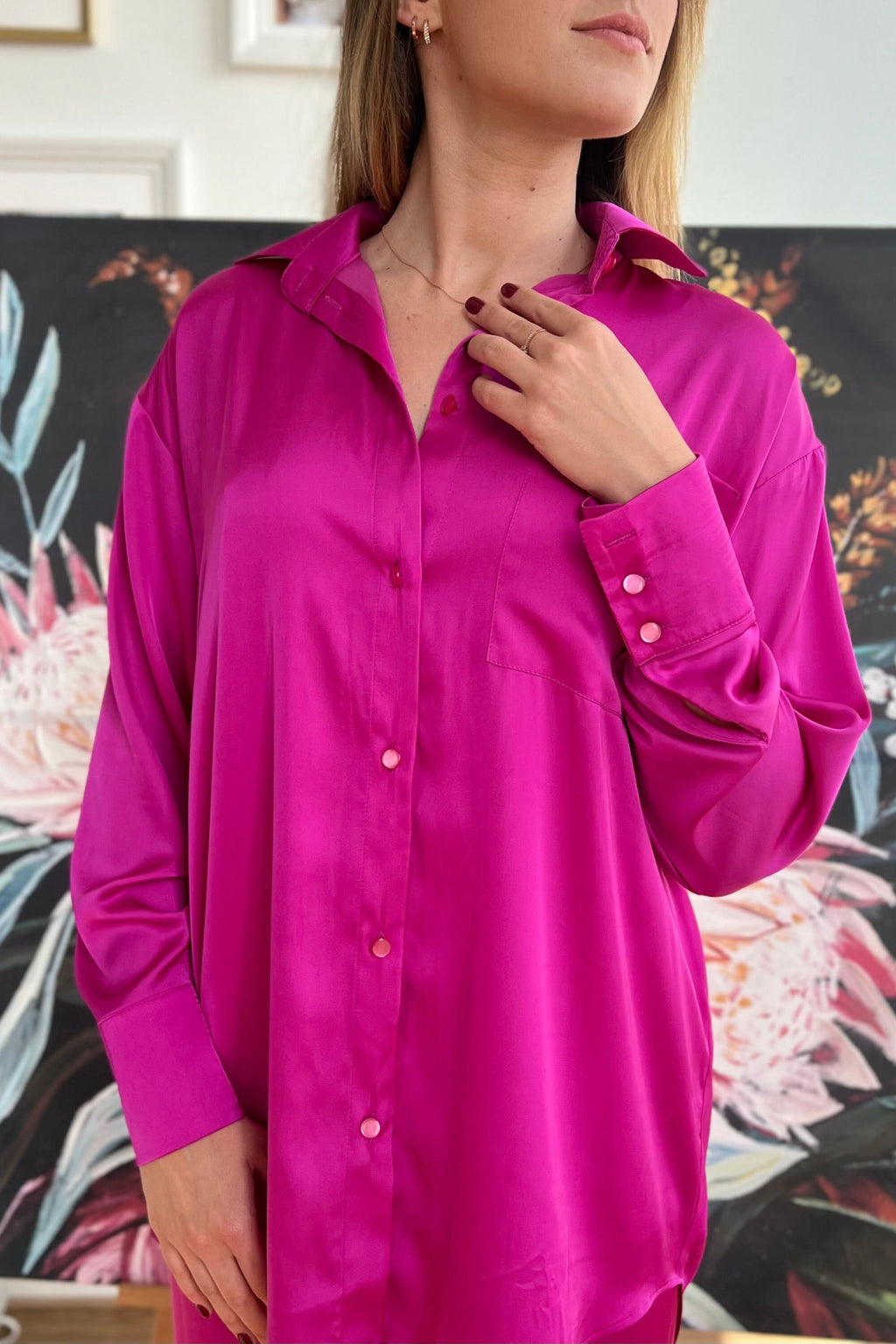 Etta Pink Satin Blouse — view 6