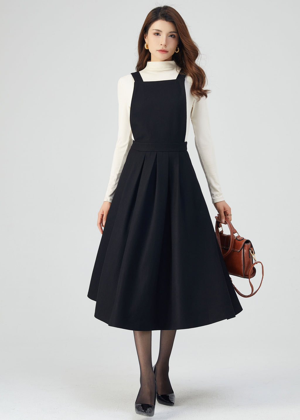 Dina Black Wool Midi Pinafore Dress — view 4