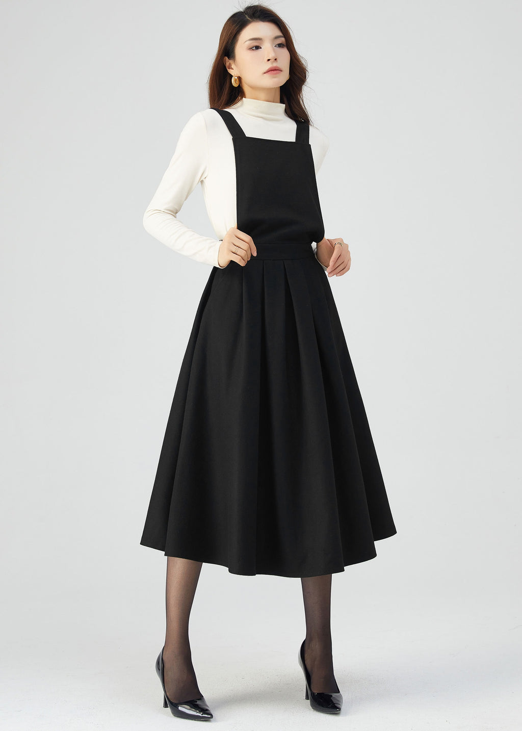 Dina Black Wool Midi Pinafore Dress — view 5