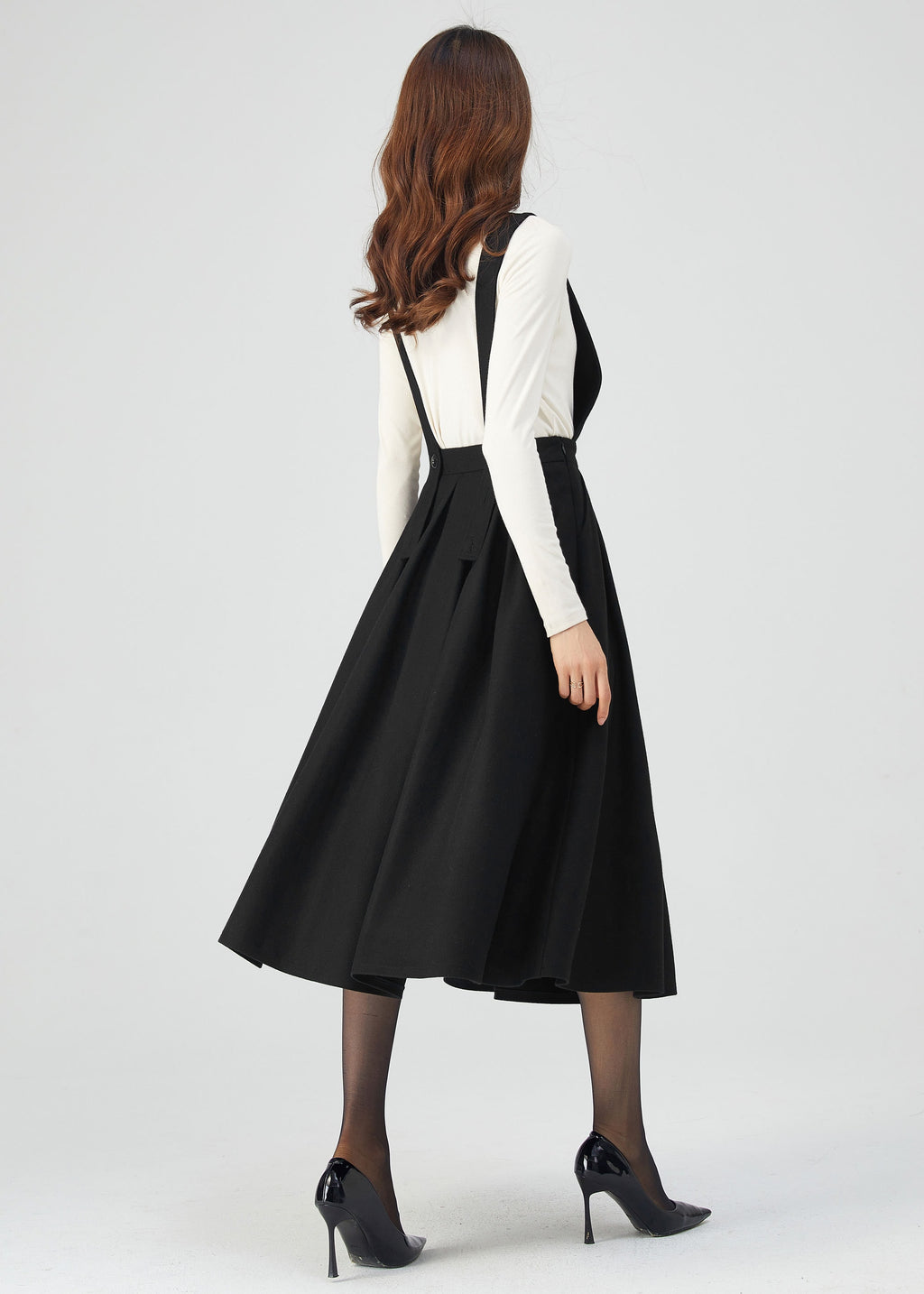 Dina Black Wool Midi Pinafore Dress — view 6