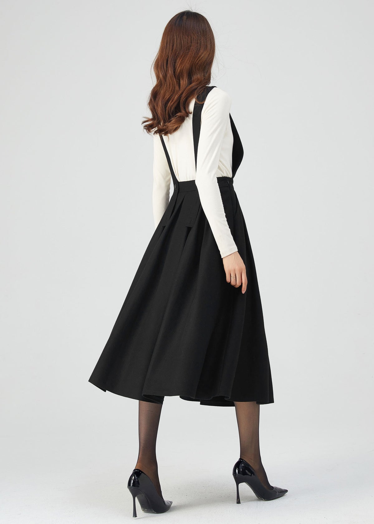 Dina Black Wool Midi Pinafore Dress — view 6