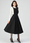Dina Black Wool Midi Pinafore Dress — The Clothing Closet