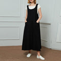 Freya Black Linen Midi Pinafore Dress — The Clothing Closet