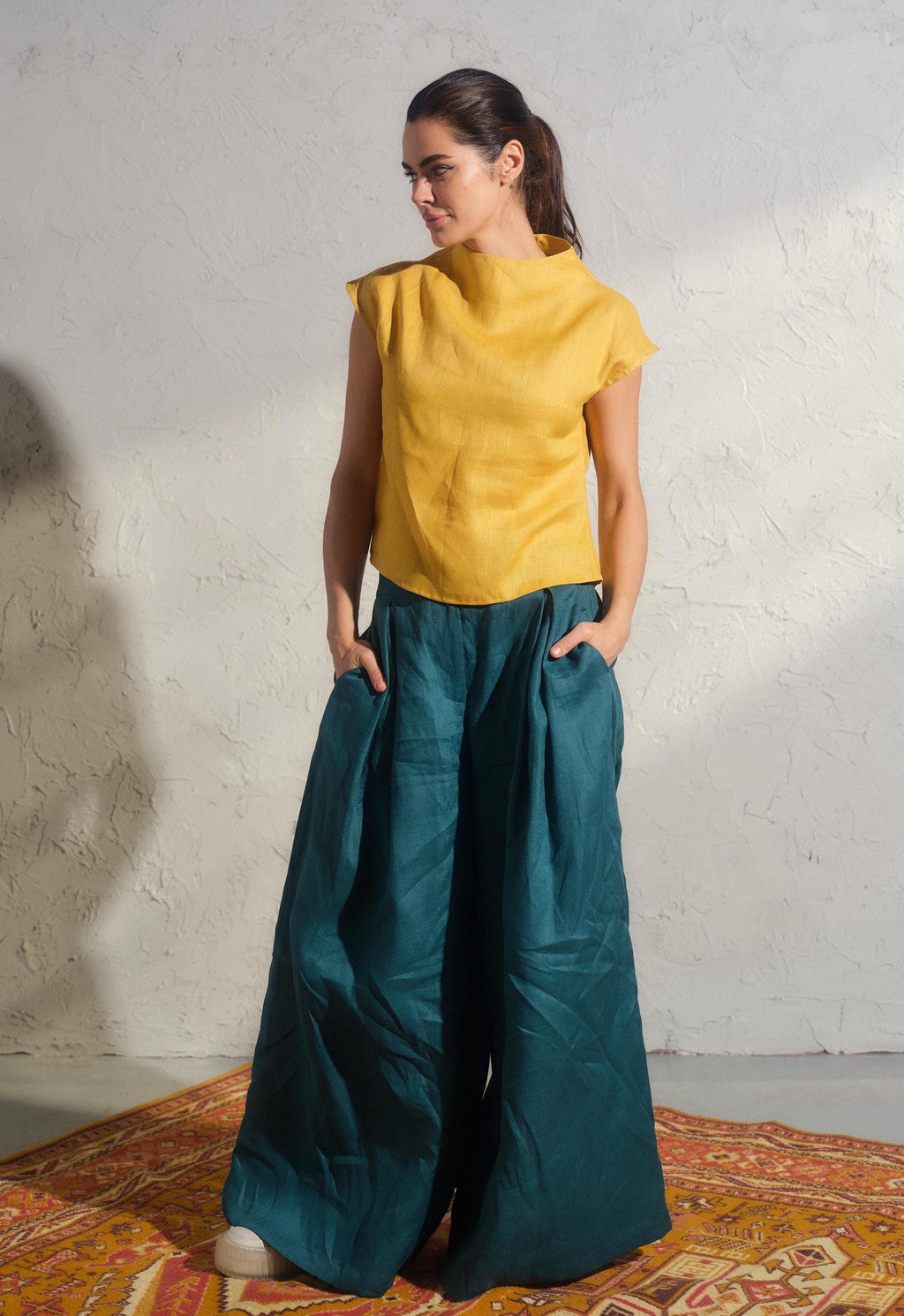 Blair Mustard Linen Blouse — view 4