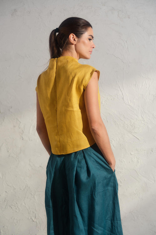 Blair Mustard Linen Blouse — The Clothing Closet