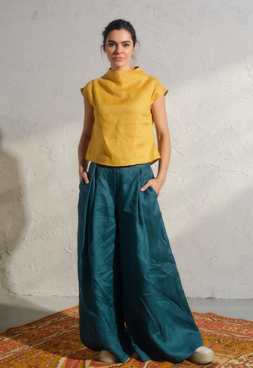 Blair Mustard Linen Blouse — The Clothing Closet