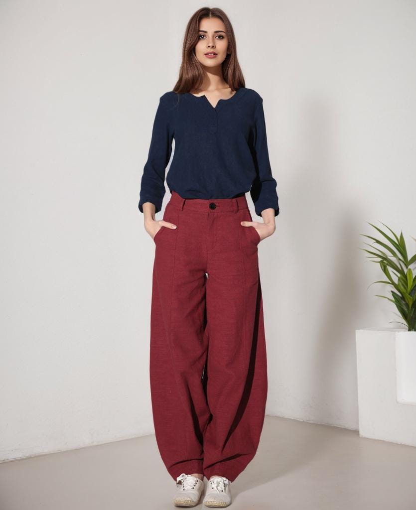 Isla Red Linen Pants — view 2