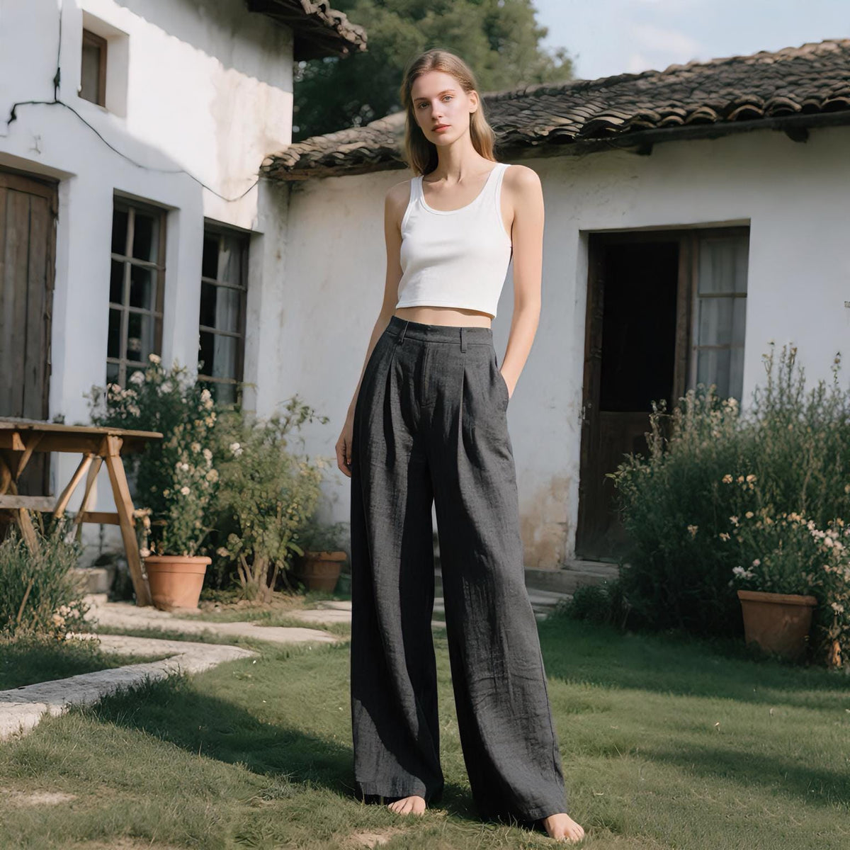 Marlo Black Linen Pants — view 2