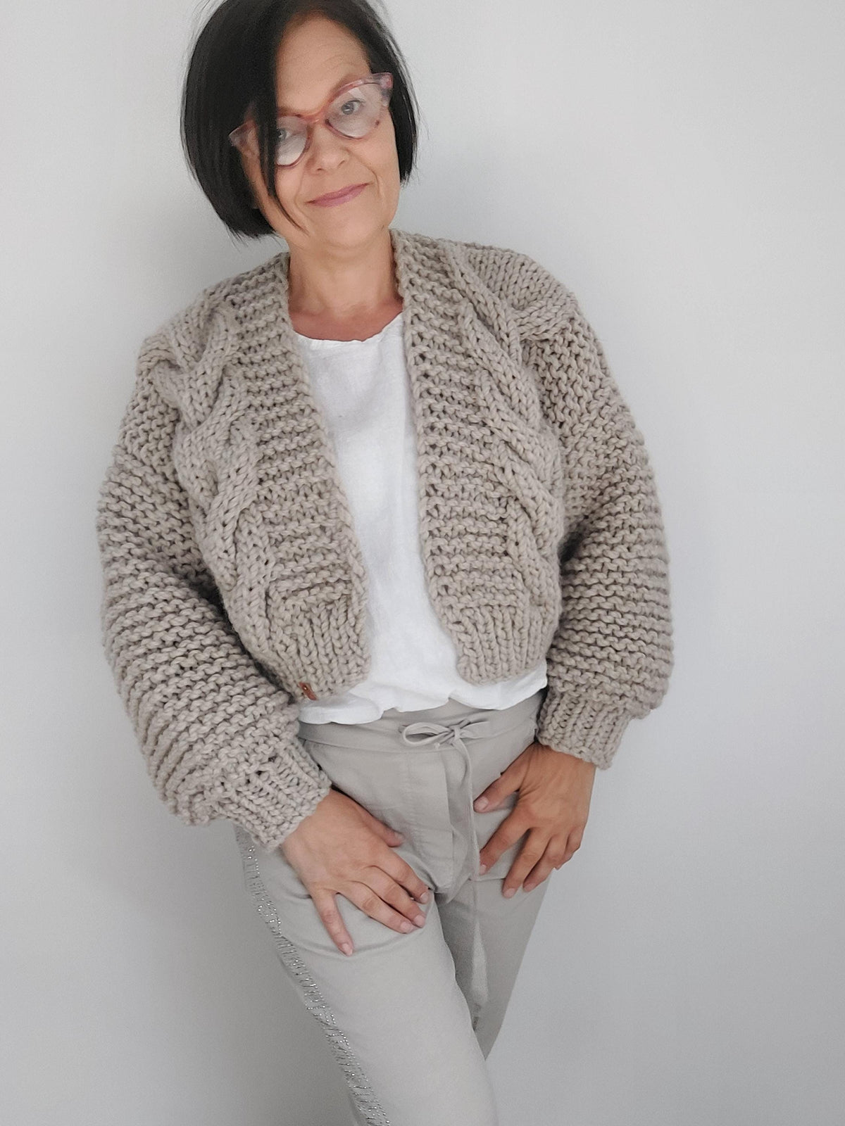 Pia Beige Knit Cardigan — view 3