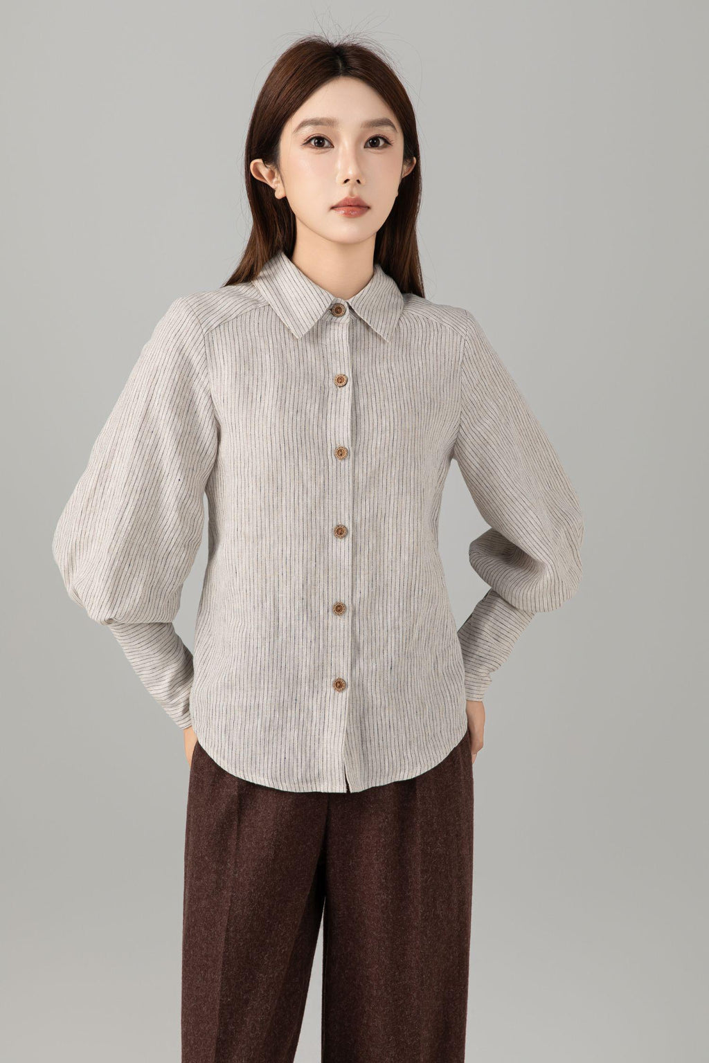 Bea Striped Linen Blouse — view 3