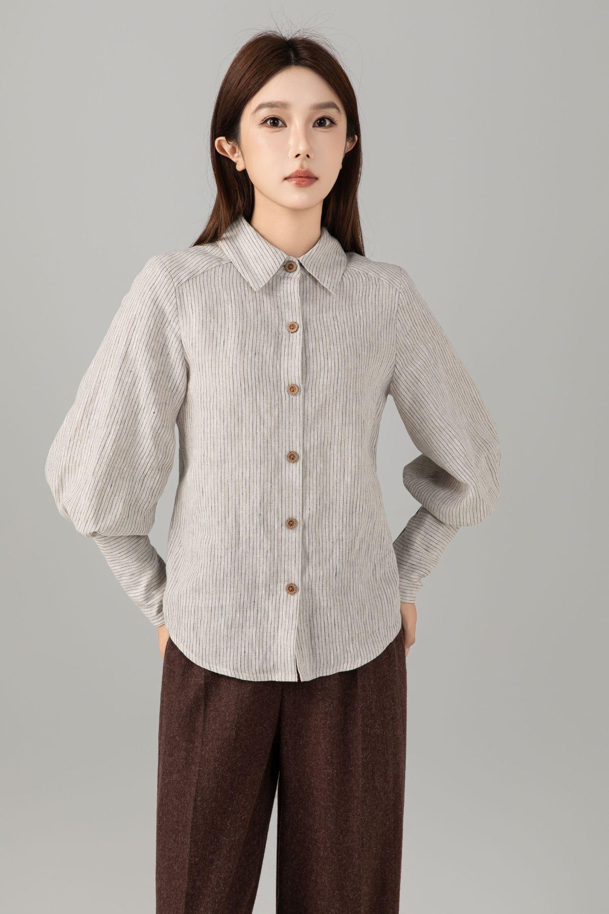 Bea Striped Linen Blouse — view 3