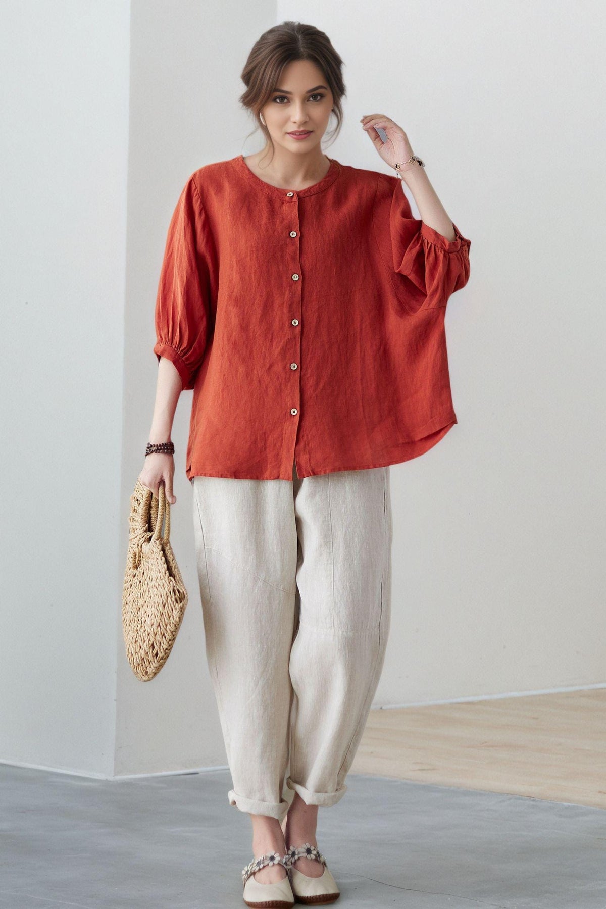 Calla Rust Linen Blouse — view 2