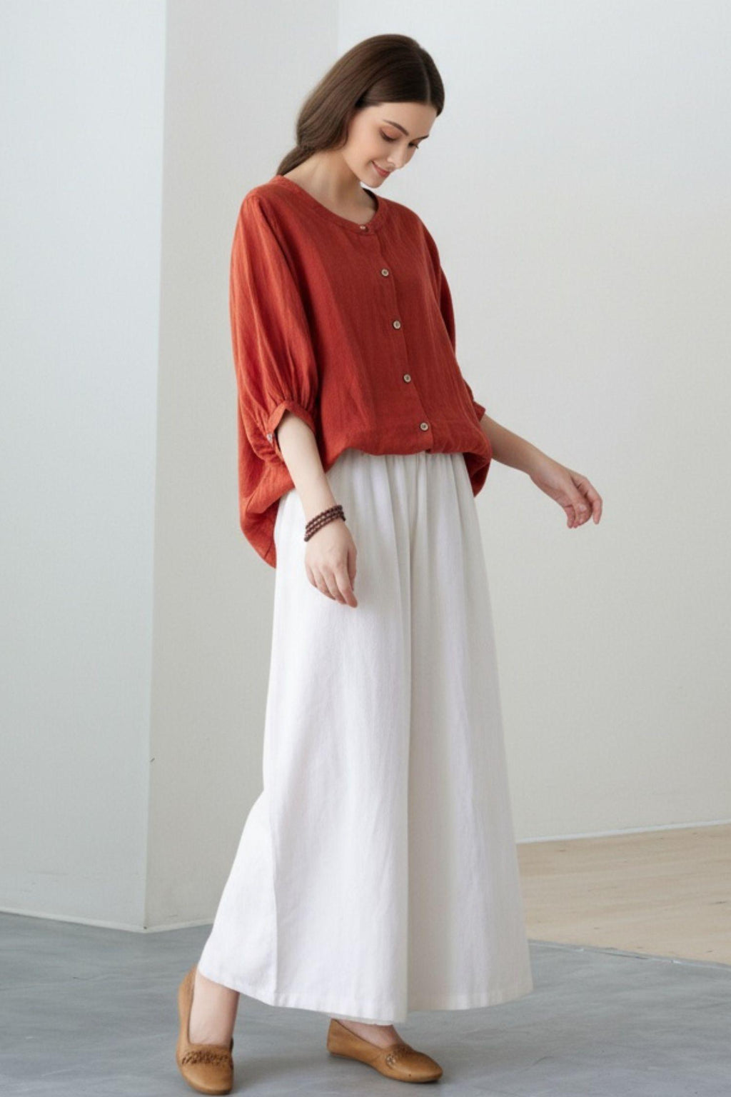 Calla Rust Linen Blouse — view 4