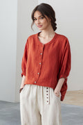 Calla Rust Linen Blouse — The Clothing Closet