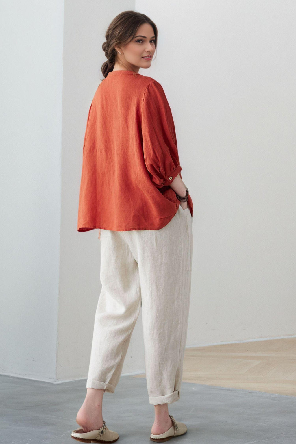 Calla Rust Linen Blouse — view 5