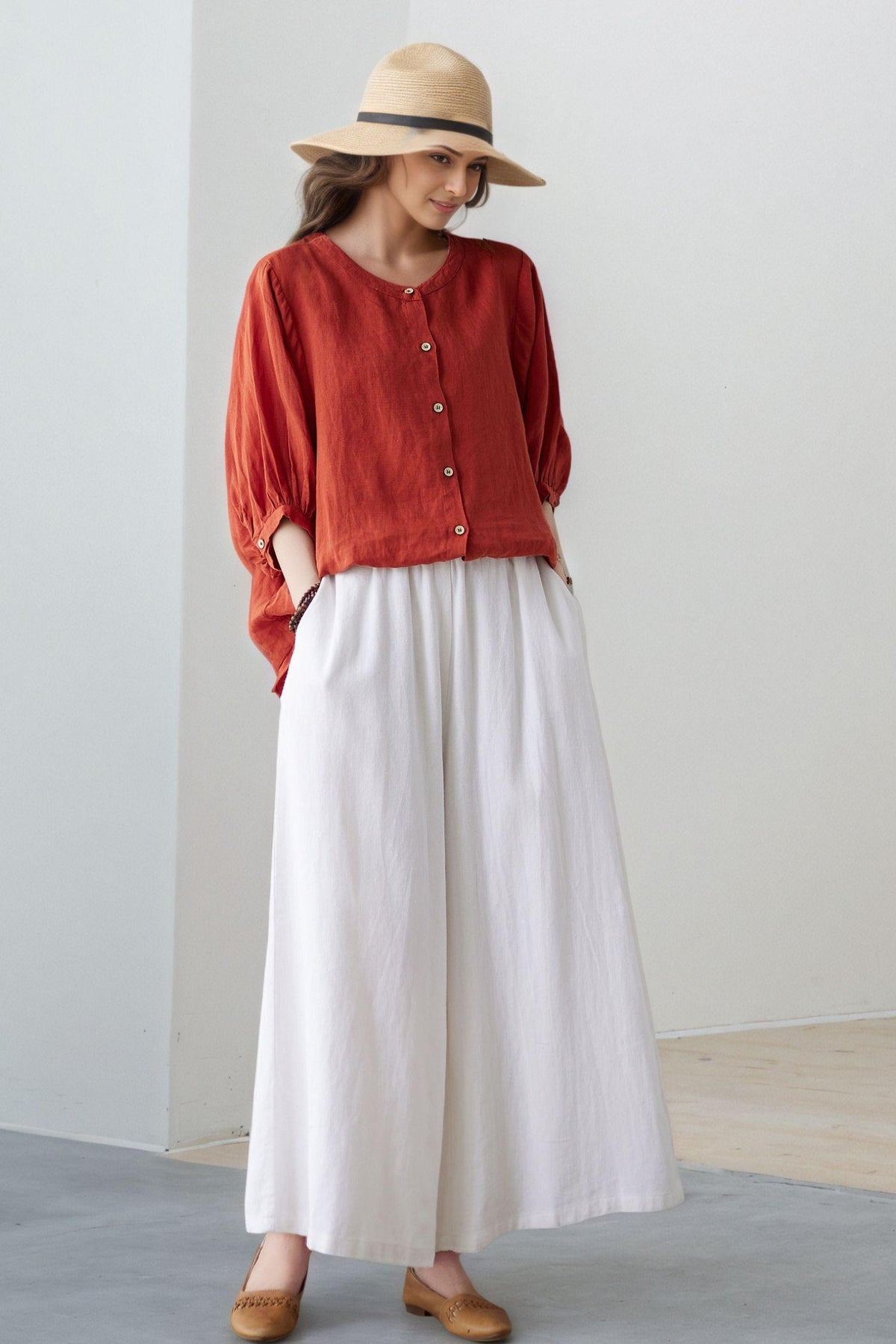 Calla Rust Linen Blouse — view 6
