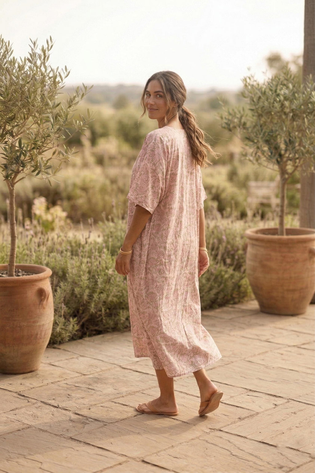 Wren Block-Print Cotton Kaftan Midi Dress — view 2