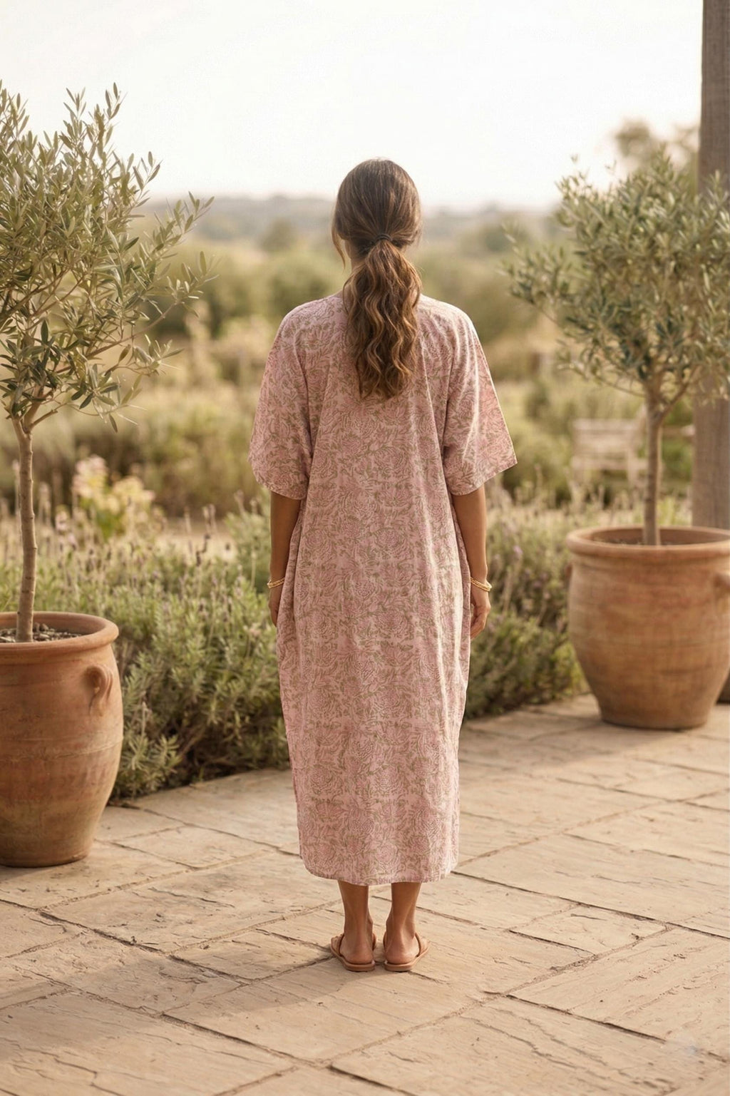 Wren Block-Print Cotton Kaftan Midi Dress — view 3