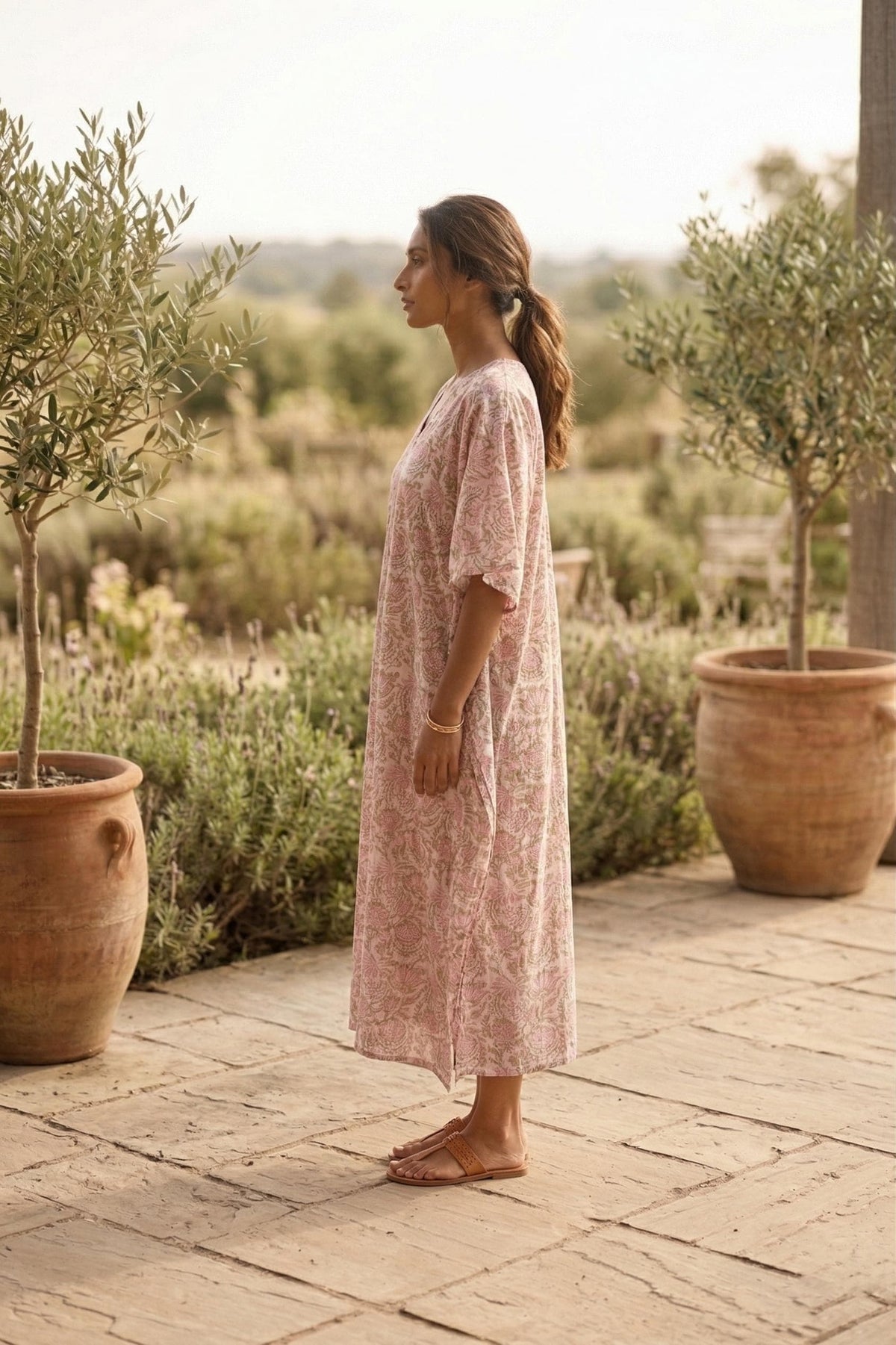 Wren Block-Print Cotton Kaftan Midi Dress — view 4