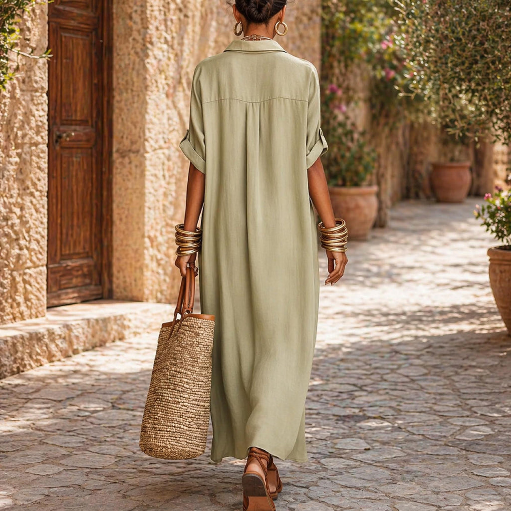 Yara Gray Linen Kaftan Midi Dress — view 4