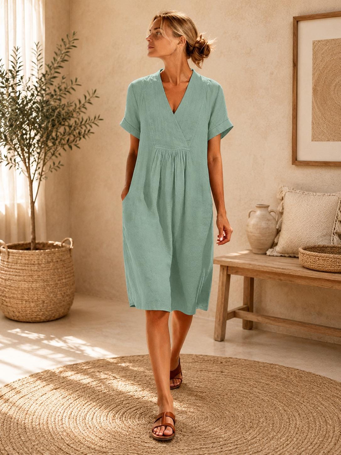 Xena Pink Linen Midi Dress — view 5