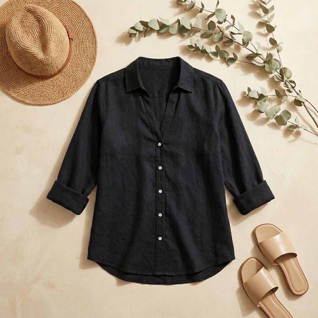 Romy Black Linen Blouse — view 3