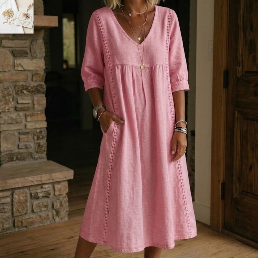 Gwen Blue Linen Midi Dress — view 4