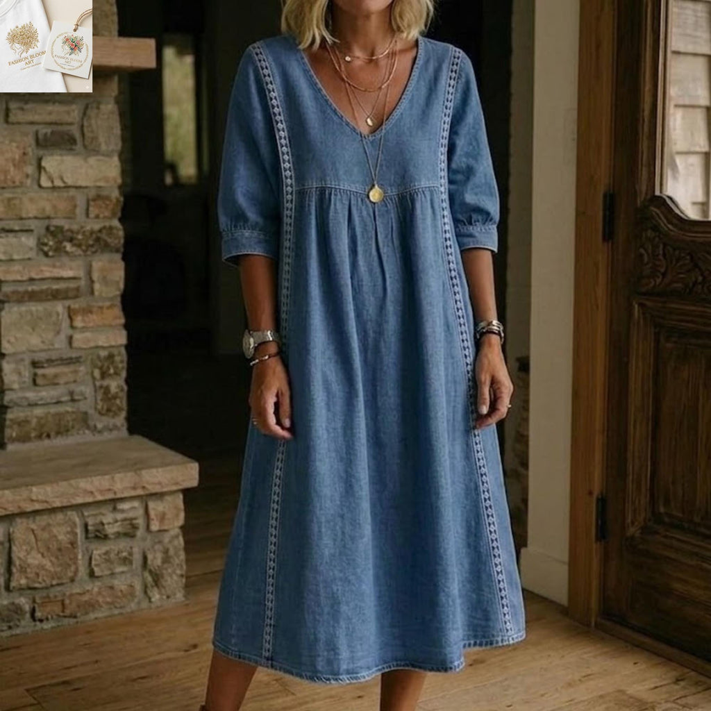 Gwen Blue Linen Midi Dress — The Clothing Closet