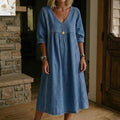 Gwen Blue Linen Midi Dress — The Clothing Closet