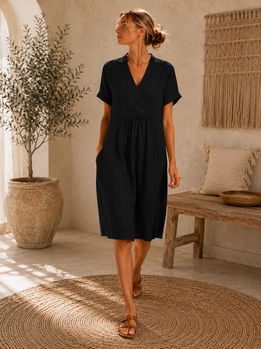 Xena Pink Linen Midi Dress — view 4