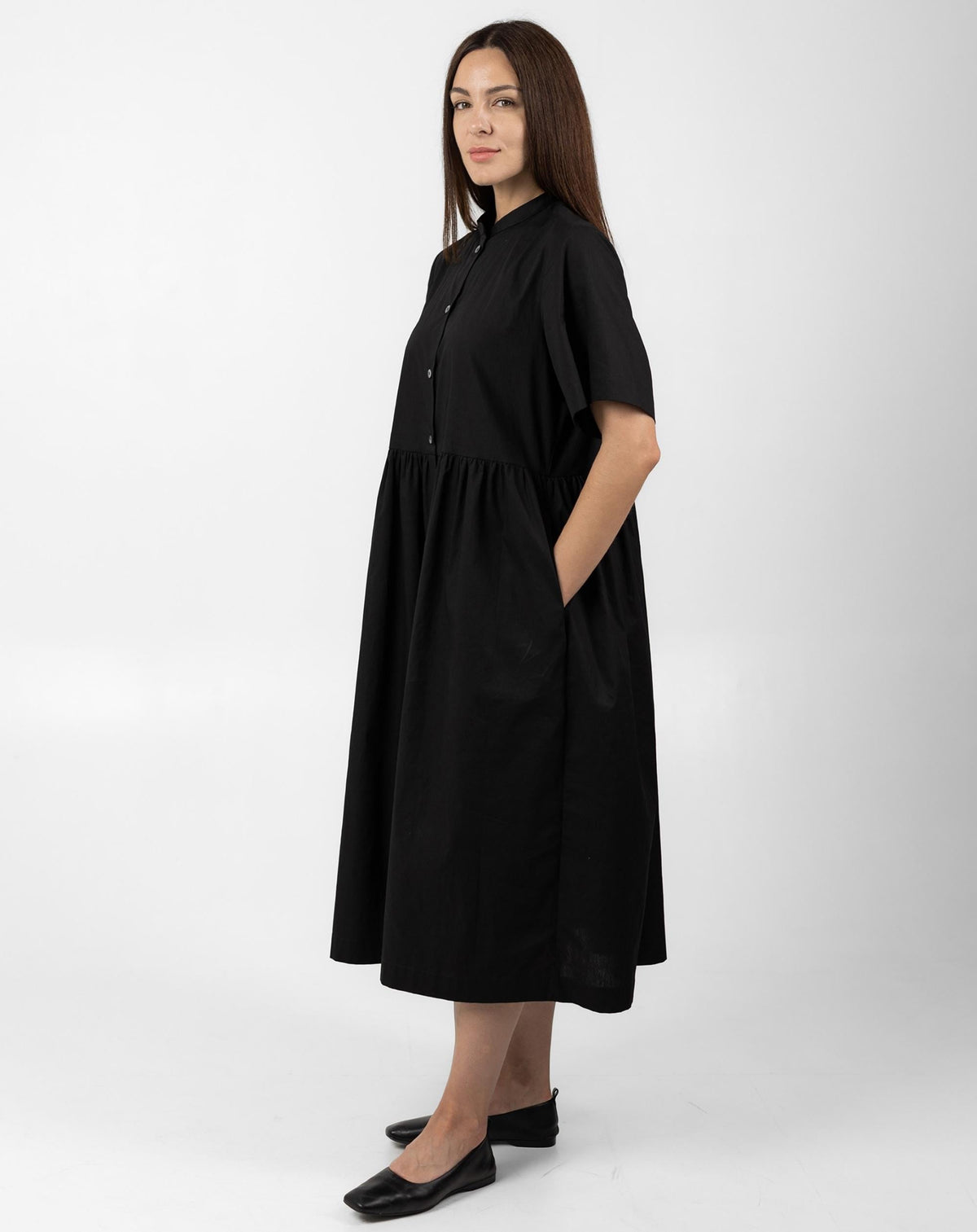 Sunny Black Cotton Midi Dress — view 6