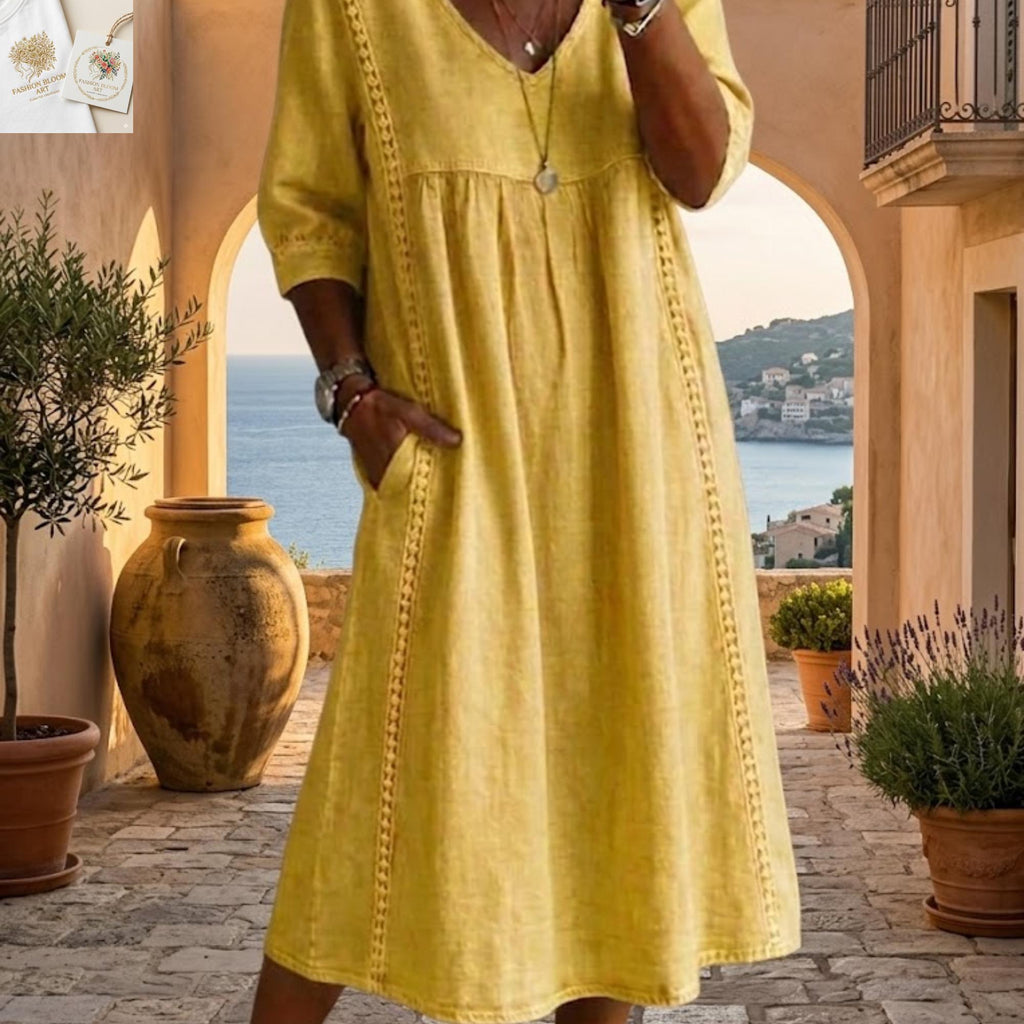 Gwen Blue Linen Midi Dress — view 5