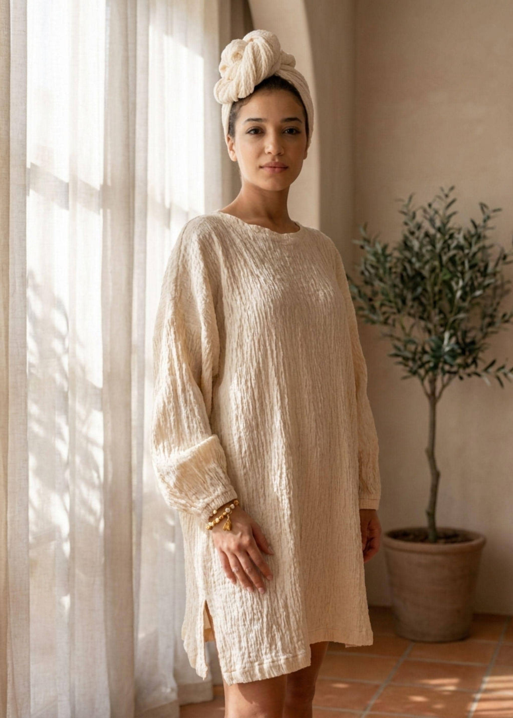 Poppy Beige Cotton Mini Dress — The Clothing Closet
