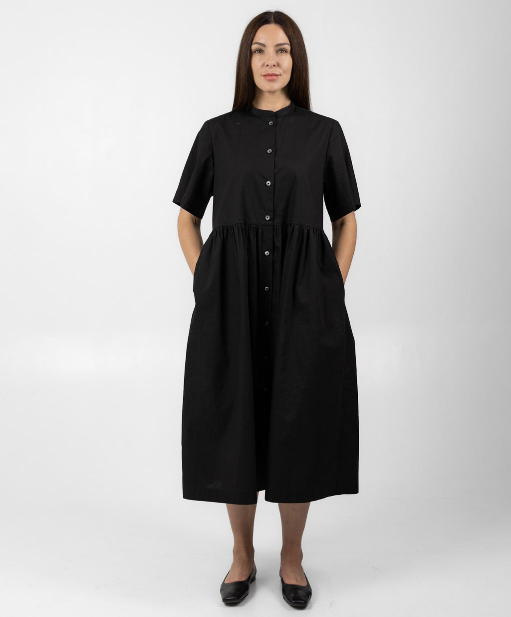 Sunny Black Cotton Midi Dress — view 5