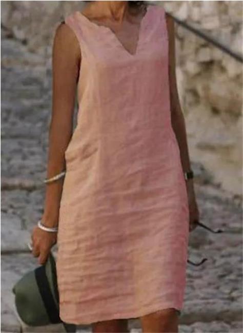 Vera Teal Linen Shift Midi Dress — view 6