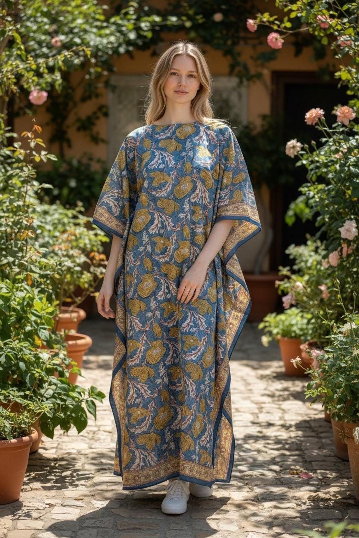 Trixie Floral Cotton Kaftan Midi Dress — The Clothing Closet