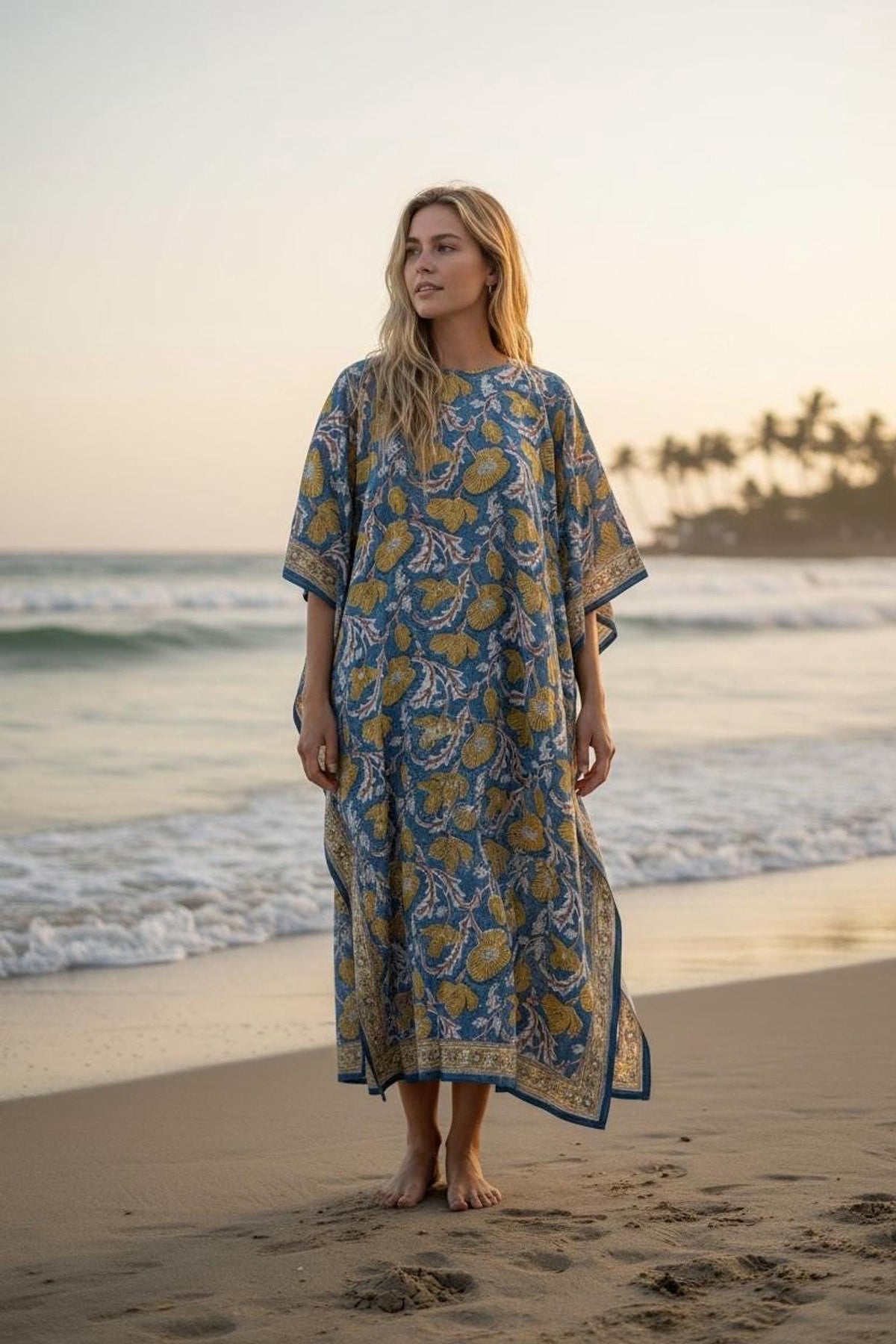 Trixie Floral Cotton Kaftan Midi Dress — view 4