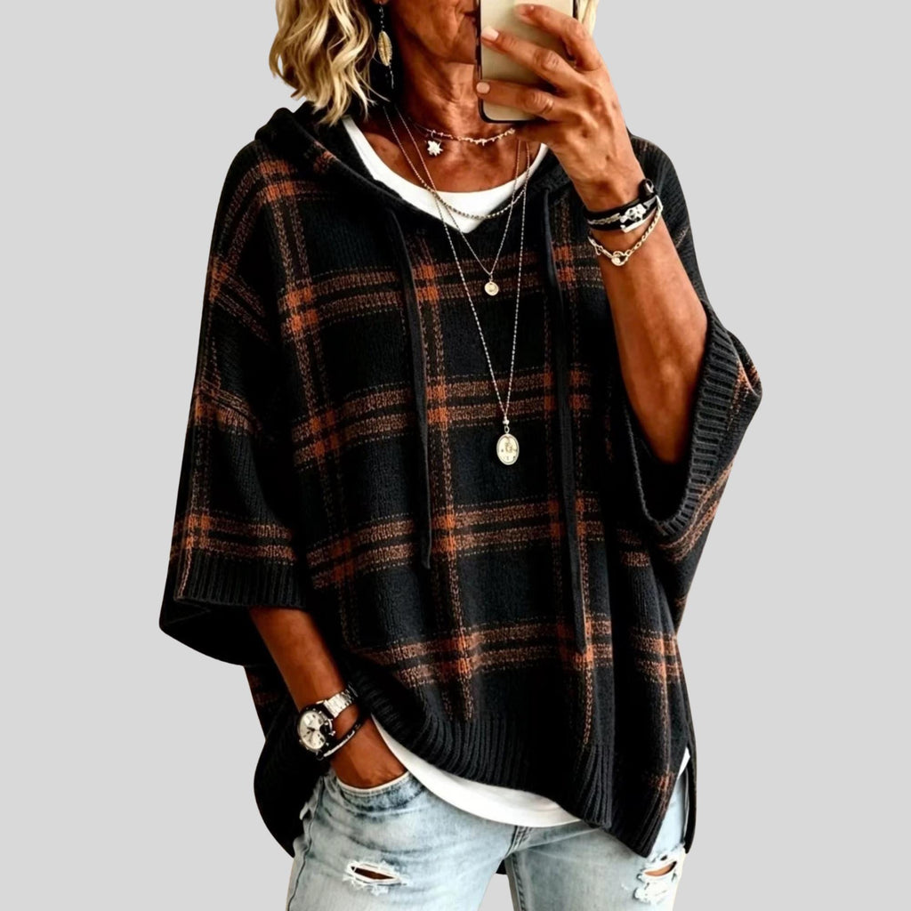 Rae Plaid Knit Poncho — view 4