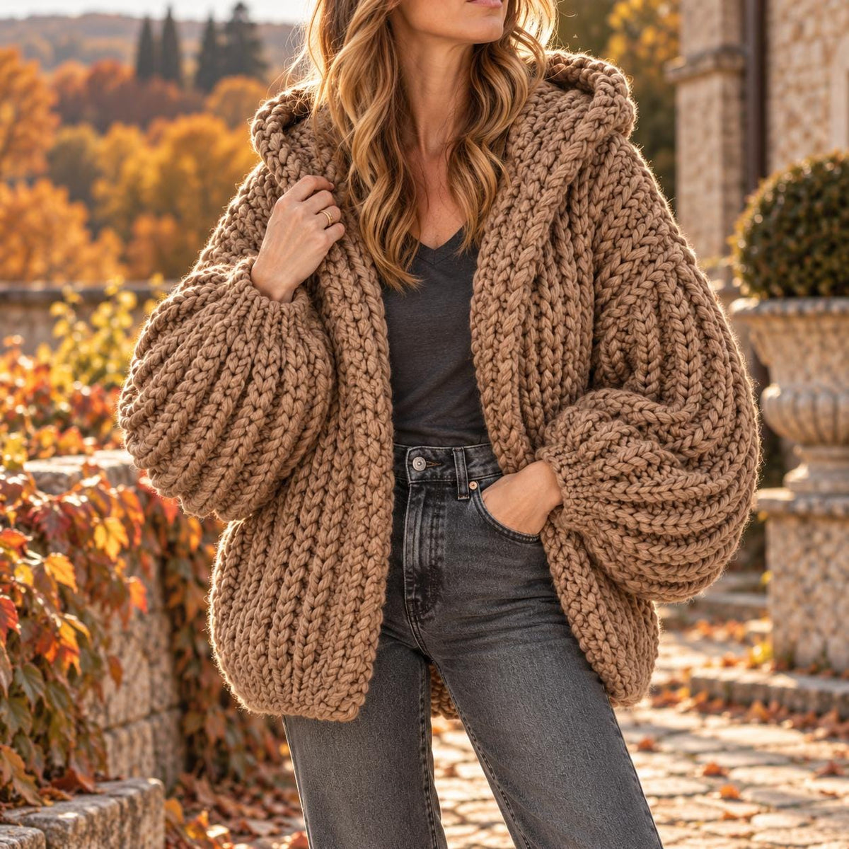 Carmen Beige Knit Cardigan — view 5