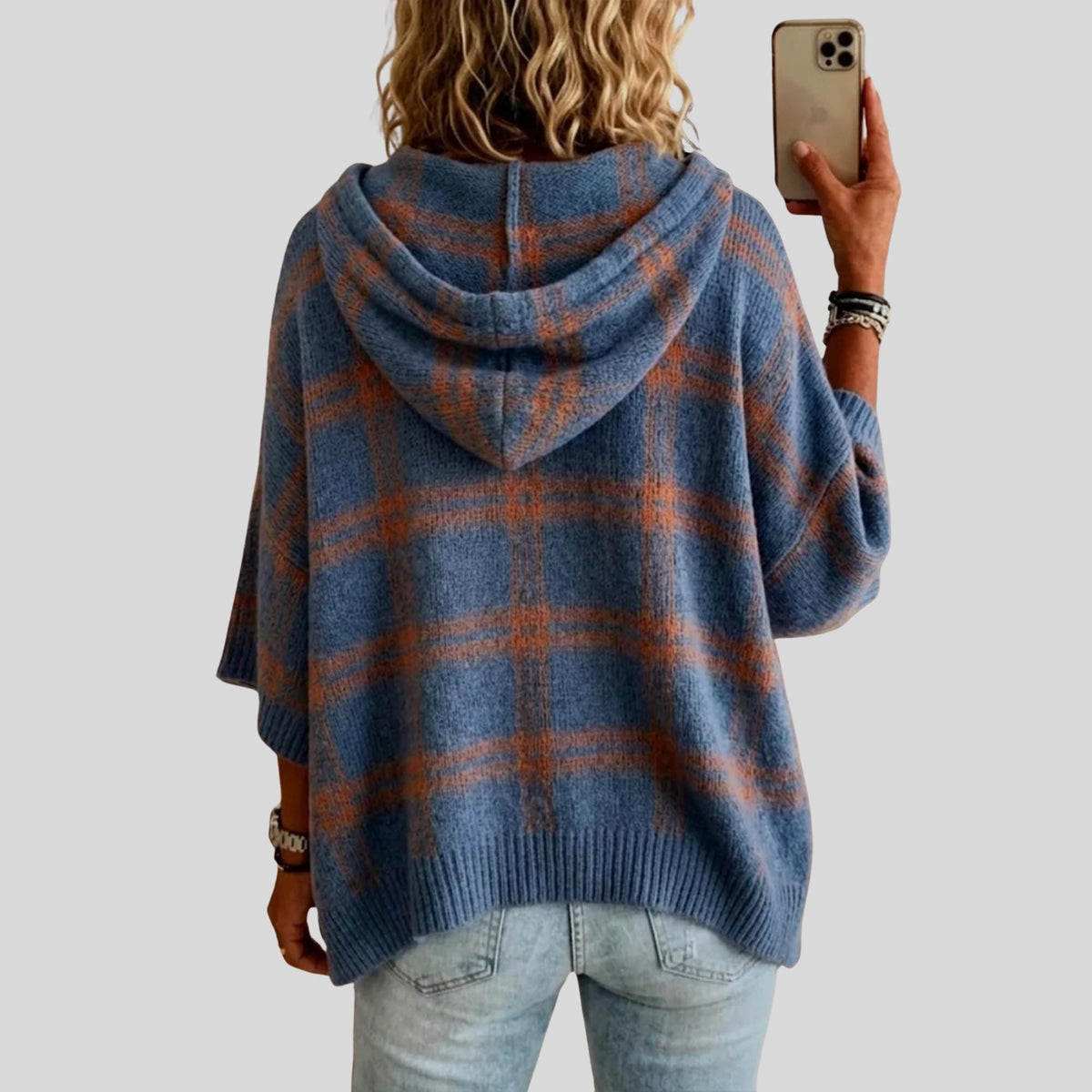 Rae Plaid Knit Poncho — view 2